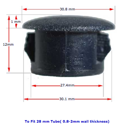Plastic insert hole plug/End cap for hole size 28mm Black