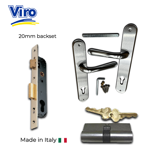 VIRO Stainless steel inflame Swing Gate Lock 20 MM BACKSET FOR 40 MM Gate Frame - Chrome Handle Complete Kit