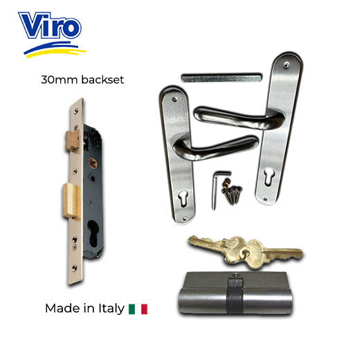 VIRO Stainless steel inflame Swing Gate Lock 30 MM BACKSET FOR 50 MM Gate Frame - Chrome Handle Complete Kit