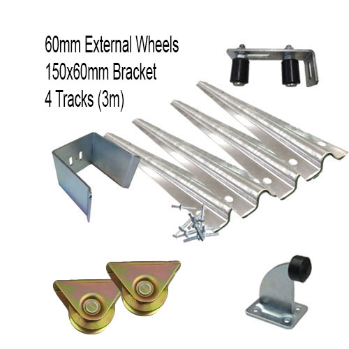 [Kit05_4] DIY Sliding Gate Kit - 60mm External Wheels x Small Bracket x 4 Tracks