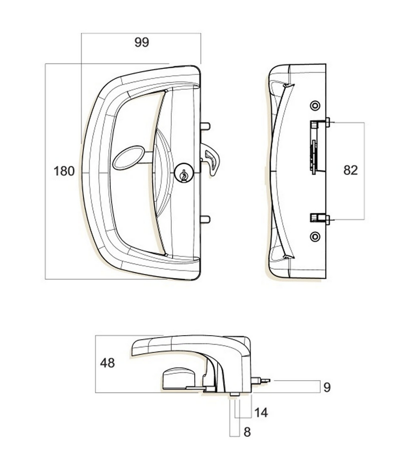 Whitco Blaxland Sliding Door Lock, External Cylinder, Slim