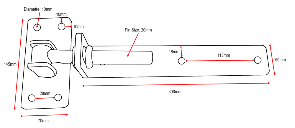 Adjustable Strap Hinge 20mm pin 300mm long in Black -for Timber Gates / 2 hinges