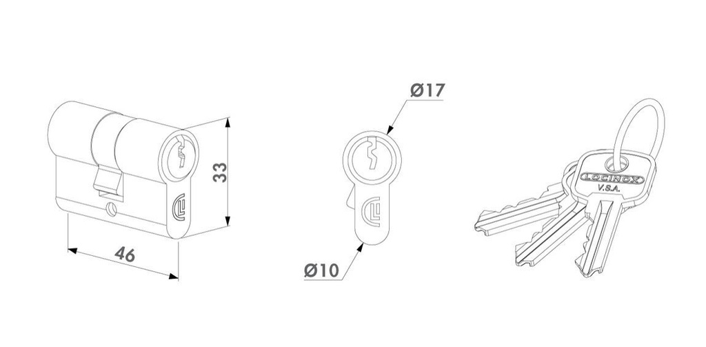 Europrofile cylinder with three keys 46 mm STD key Alike