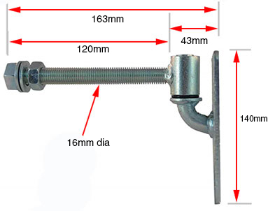 GUDGEON & TRUNNION HINGE Adjustable 120mm 16mm Rod - 2 sets(pair)