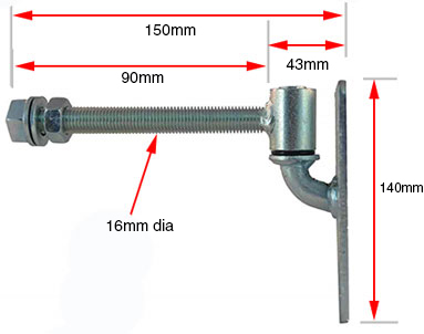 GUDGEON HINGE & TRUNNION HINGE Adjustable 90mm with 16mm Rod - (pair)