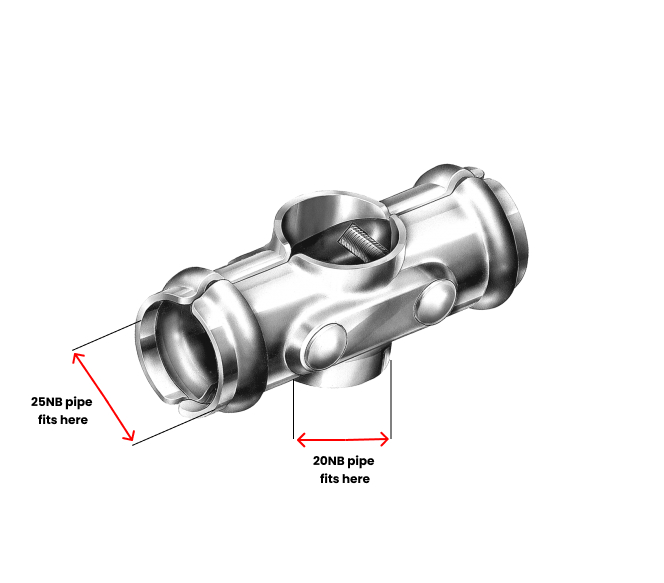 Galvanised Cross fittings Connector for tube 20NB x 25NB