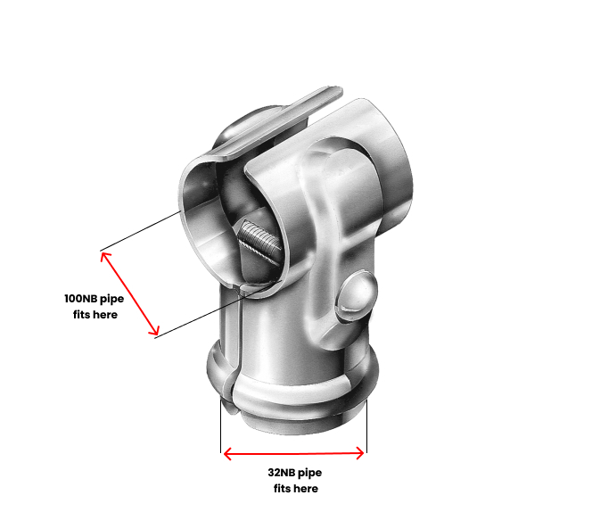 Galvanised TEES Thru Butt Connector for tube 100x32NB