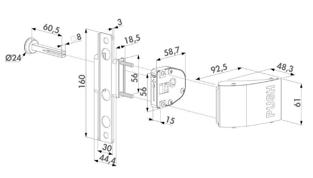 Gate Handle Aluminium Push Handle Emergency Exit Locinox 3006PUSH