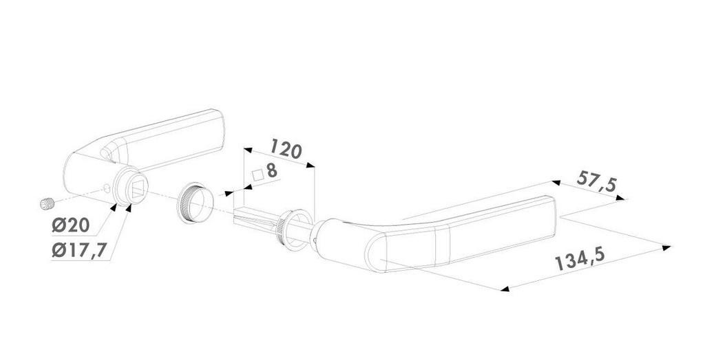 Gate Handle Aluminium with 8mm square 120 mm spindle Locinox 3006J-H