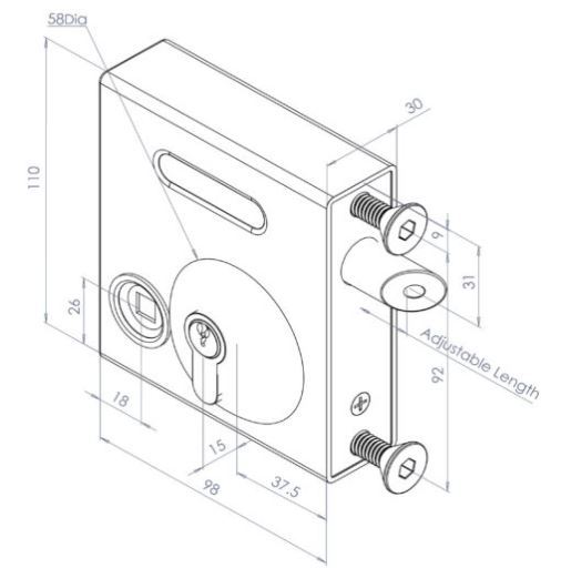 Bolt on Lock latch Deadlock to fit 10-30mm Frames with No Handle