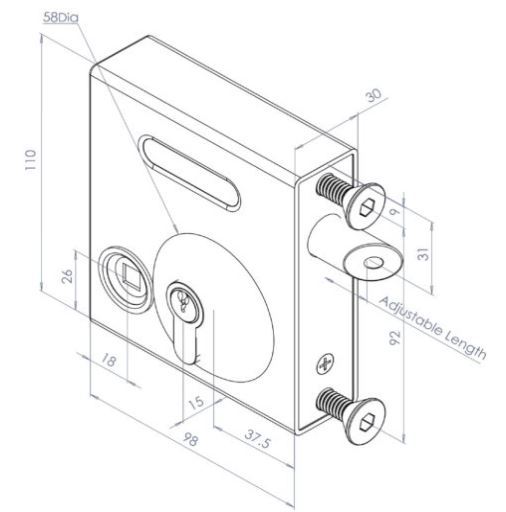 Bolt on Lock latch Deadlock to fit 40-60mm Frames No Handle