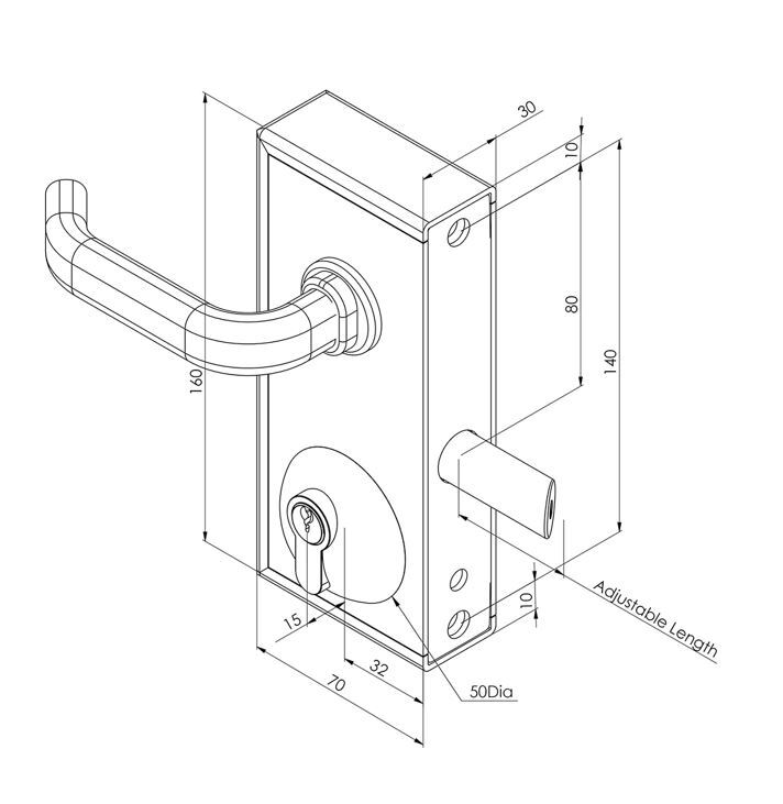 Gate Lock Super Lock key both sided to fit 10-30mm gate frame