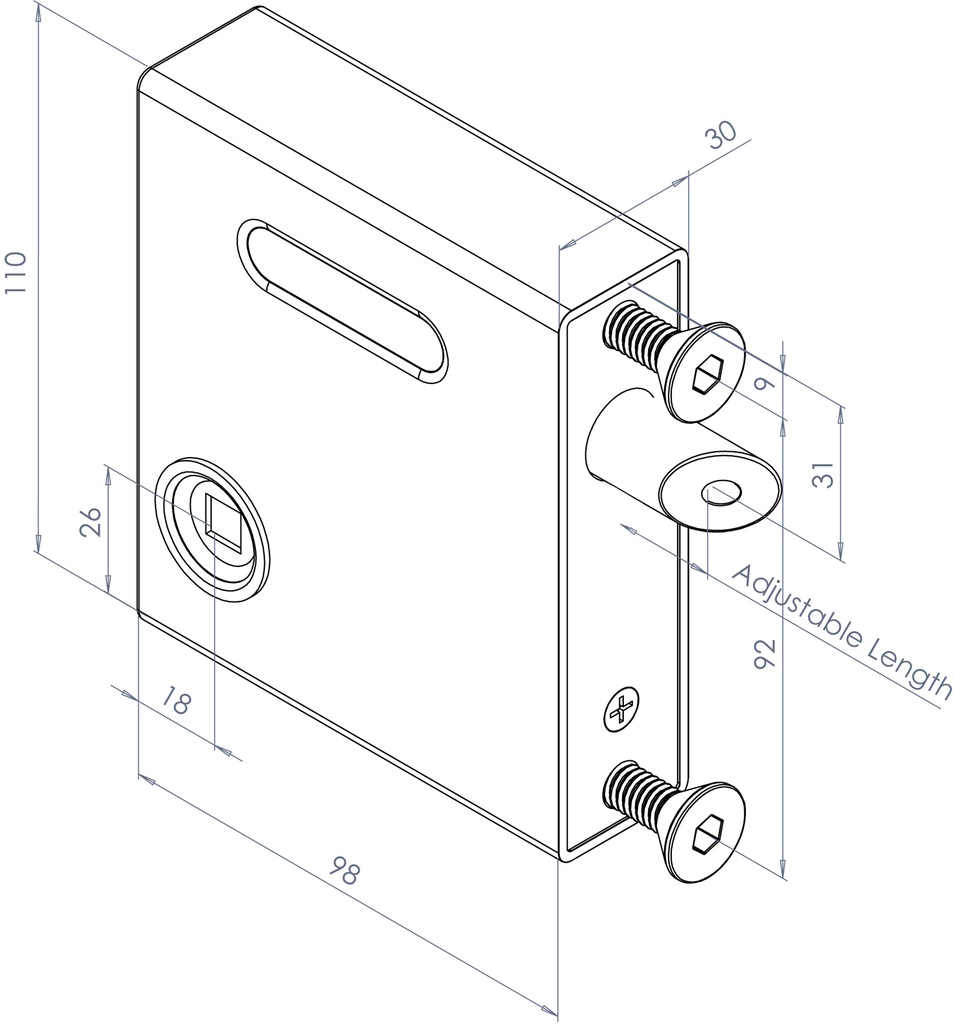 Swing Gate Bolt on Lock latch  to fit 10-30mm Frames with Lever Handle 