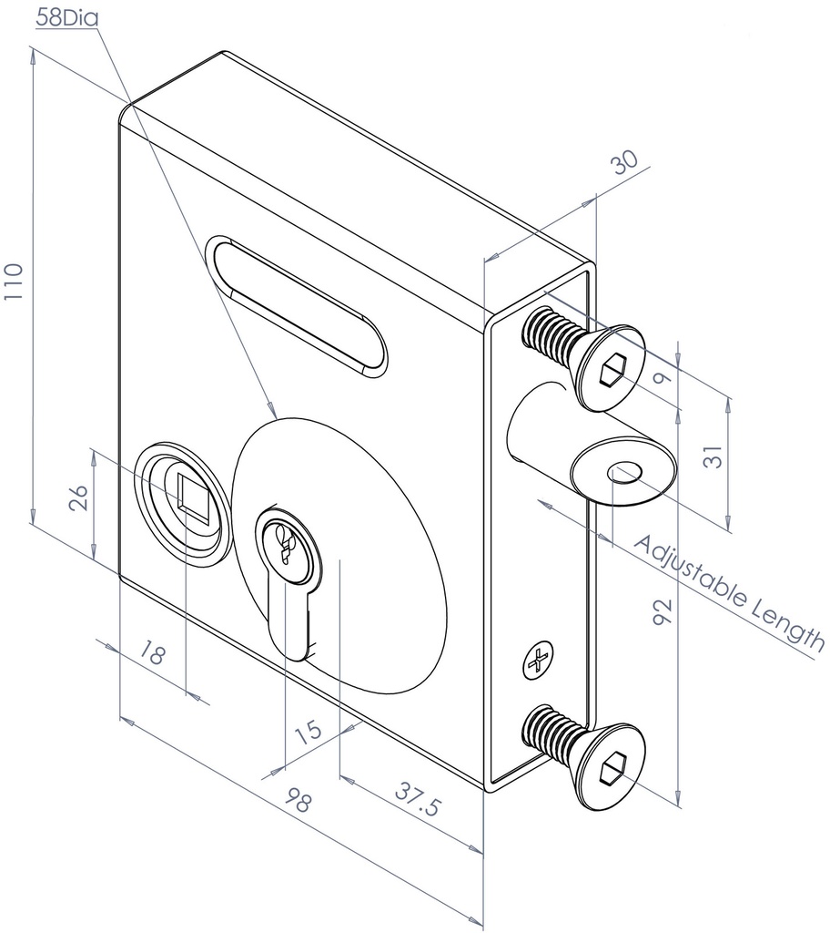 Swing Gate Bolt on Lock latch  to fit 40-60mm Frames with Traditional Handle (Lockable)