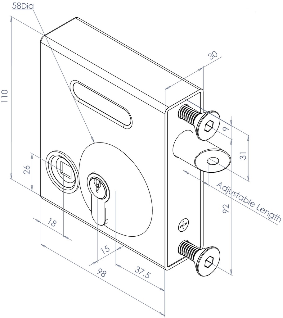 Swing Gate Bolt on Lock latch to fit 40-60mm Frames with  Lever Handle