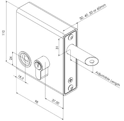 Gatemaster Weld-In Latch Deadlock 50mm