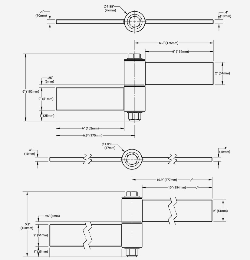 Heavy Duty Weld On Strap Hinges 152mm BadAss  / Each