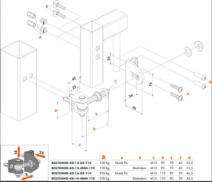 Hot Dip Galvanised Adjustable Swing Gate Hinge 110mm long neck 180° Bolt-on 4D 16mm pin