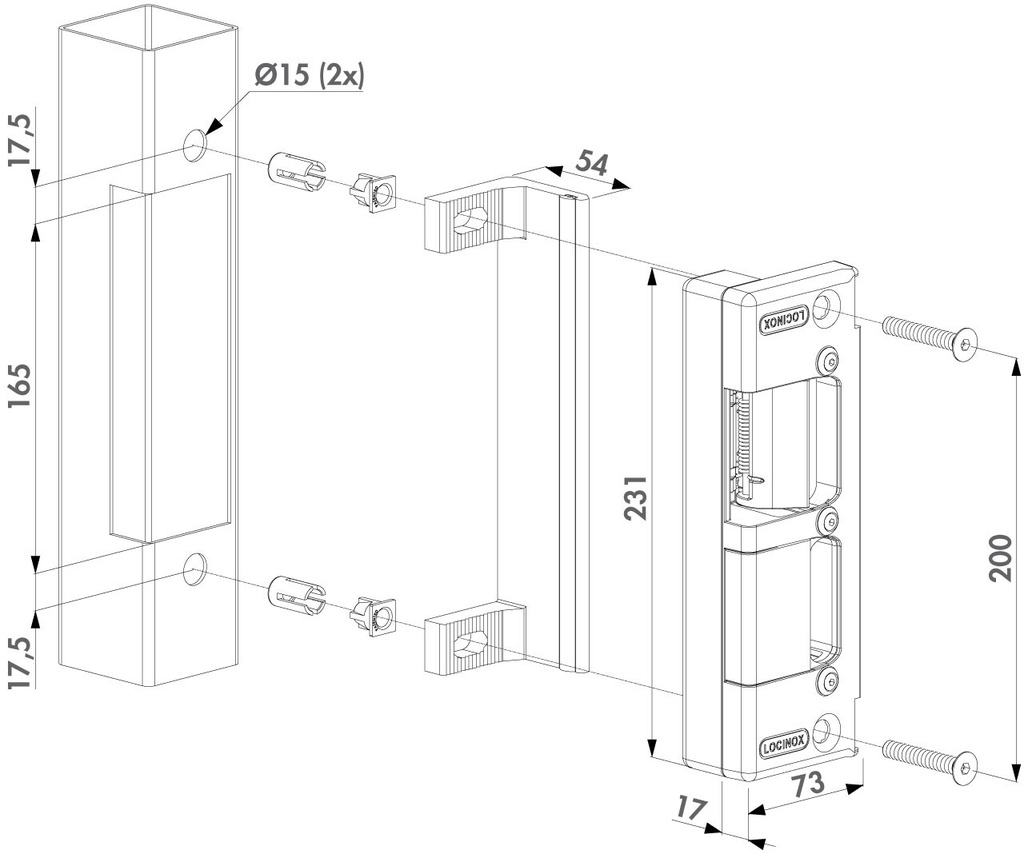 Locinox Built in ELECTRIC STRIKE FOR FORTY, Fifty & Sixty LOCK Gate frame 40mm - Fail Close