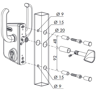 Locinox Industrial Manual Sliding Gate Lock 40mm profile Black colour -with Keep