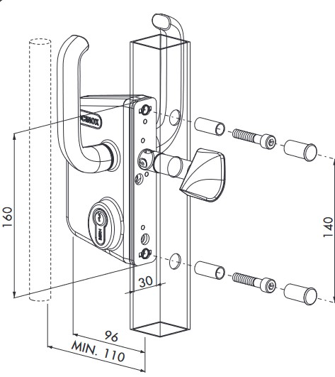 Locinox Industrial Manual Sliding Gate Lock 40mm profile Black colour -without Keep