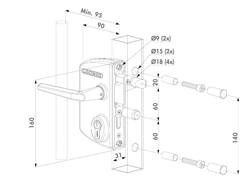 Industrial Swing Gate Lock U2 for Square tube 60-80mm