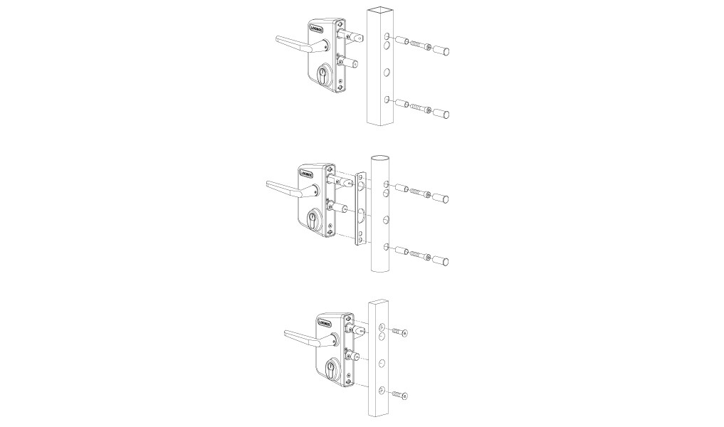 Locinox Industrial Swing Gate Lock U2 for Square tube Adjustable 30-50mm in Black - Lever Handle