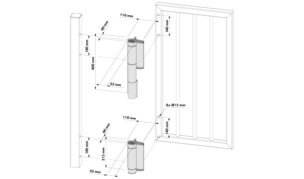 Mammoth HD Hydraulic 180 degree Swing Gate Closer and Compact hinge in One - Silver