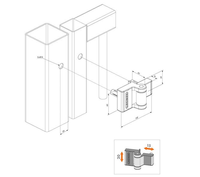 Compact 2 Way Adjustable 180° surface mounted hinge - PUMA - Black / Each