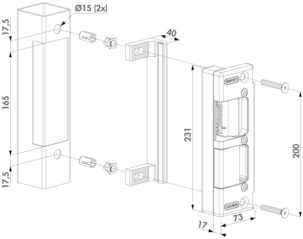 Locinox Electric strike for Swing Gates for H- Metal & H-Wood insert locks - Fail Open