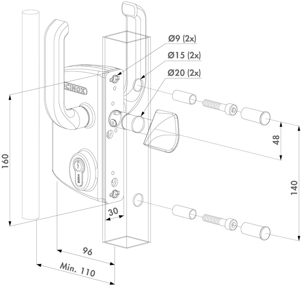 Locinox Sliding Gate Lock industrial U2 with Lock Size 100mm