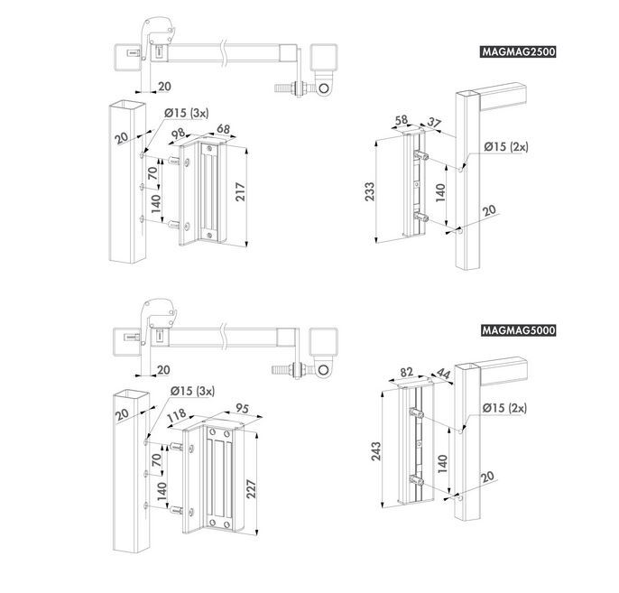 Surface mounted Electro Magnetic lock 250kg without integrated handles