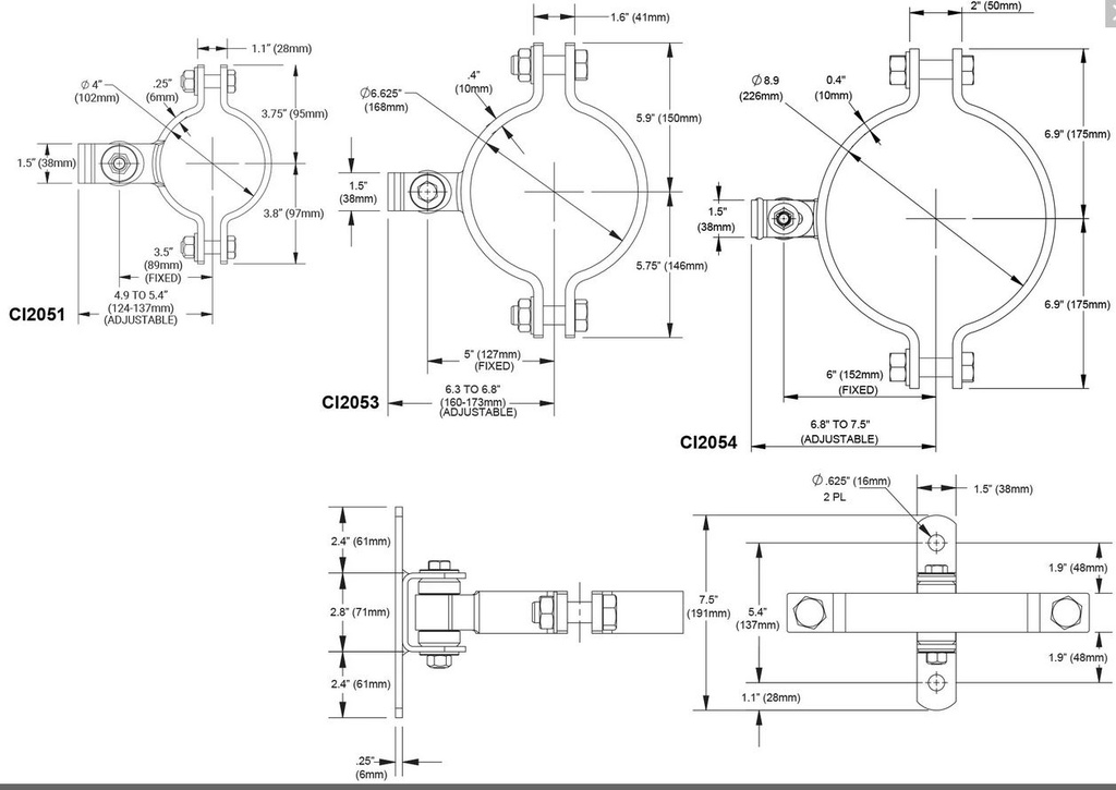 Round to Square Post & Gate 200mm Badass Bolt on Hinges / Each