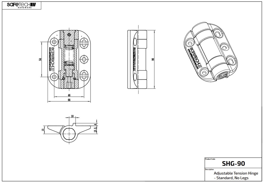 Safe T Self Closing Gate Hinge With Alignment Legs for gate up to 45kg Pair