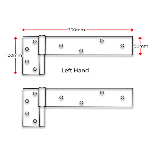 Steel Strap Timber Gate Hinge 300x50mm 14mm LH (Zinc) - pair 