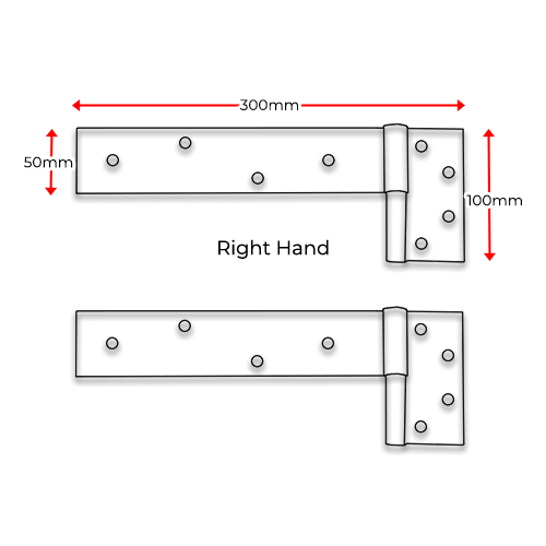 Steel Strap Timber Gate Hinge 300x50mm 14mm RH (Zinc) / pair