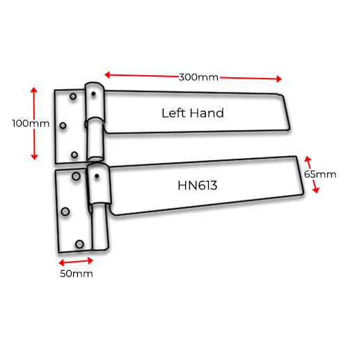 Strap Hinge 300x65mm 19mm pin LH - Pair