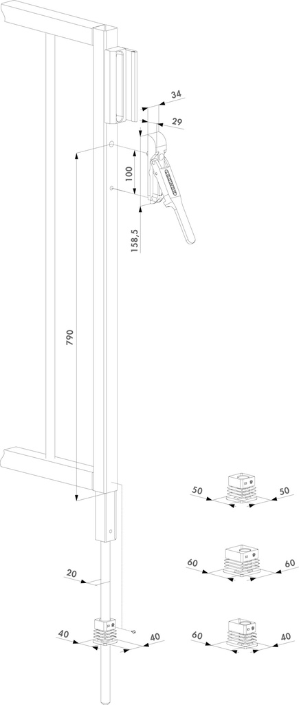 Locinox Aluminium Internal dropbolt 120mm - SUBY - Silver Colour