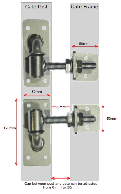 Swing gate Adjustable hinge 90mm long- 16mm Rod - / Pair