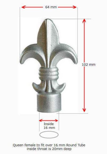 Aluminium Spear Top / Picket Fence Queen Female 16mm