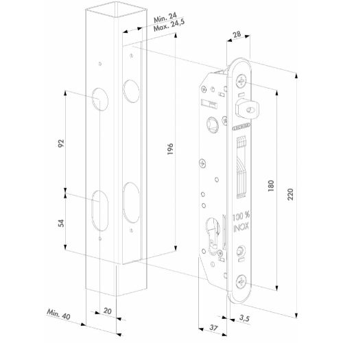 Locinox Fifty Slim Line Insert Lock 30mm Backset Lock only