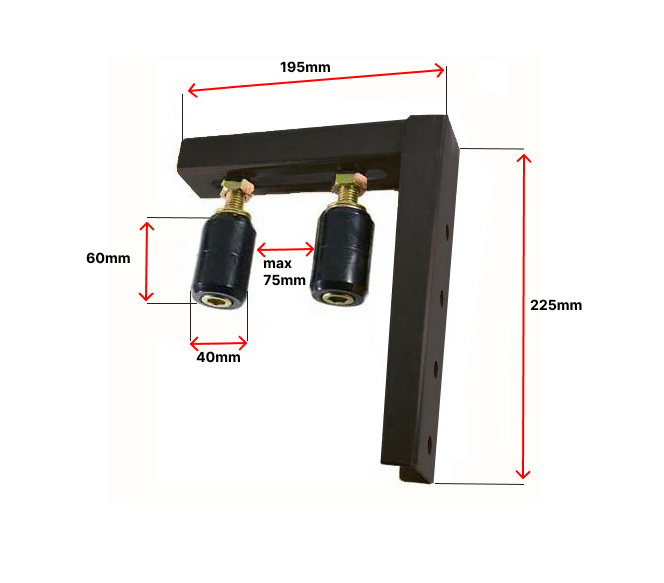 Sliding Gate Top Guide Holder 195x225mm with 2 rollers 40x60mm Max 75mm- Black