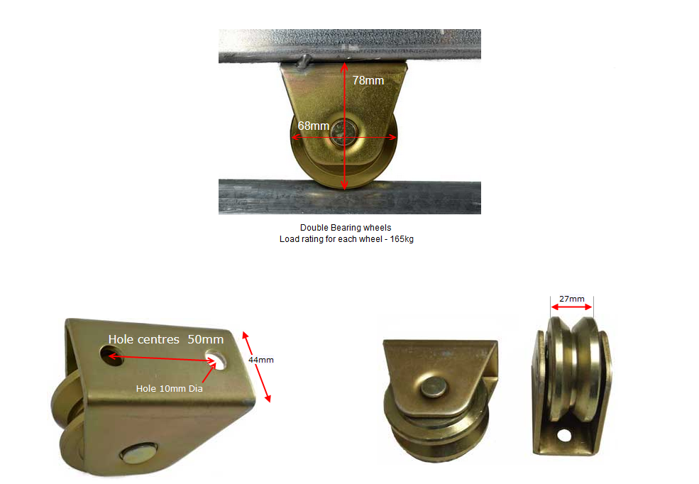 Sliding Gate Wheel V Groove Double bearing 68mm Dia