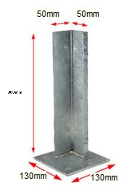 Steel Internal Post Base inserted for post size 50x50mm and Base 130x130x5mm