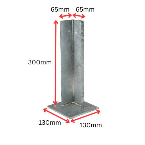 Steel Internal Post Base inserted for post size 65x65mm and Base 130x130mm