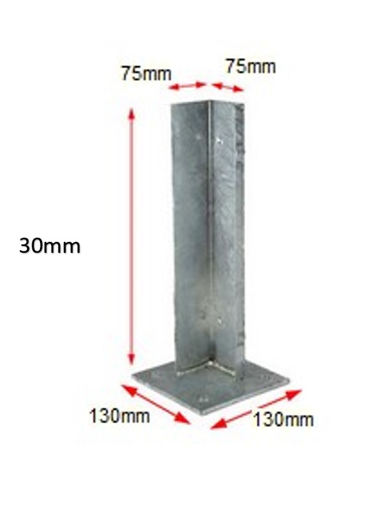 Steel Internal Post Base inserted for post size 75x75mm and Base 130x130mm