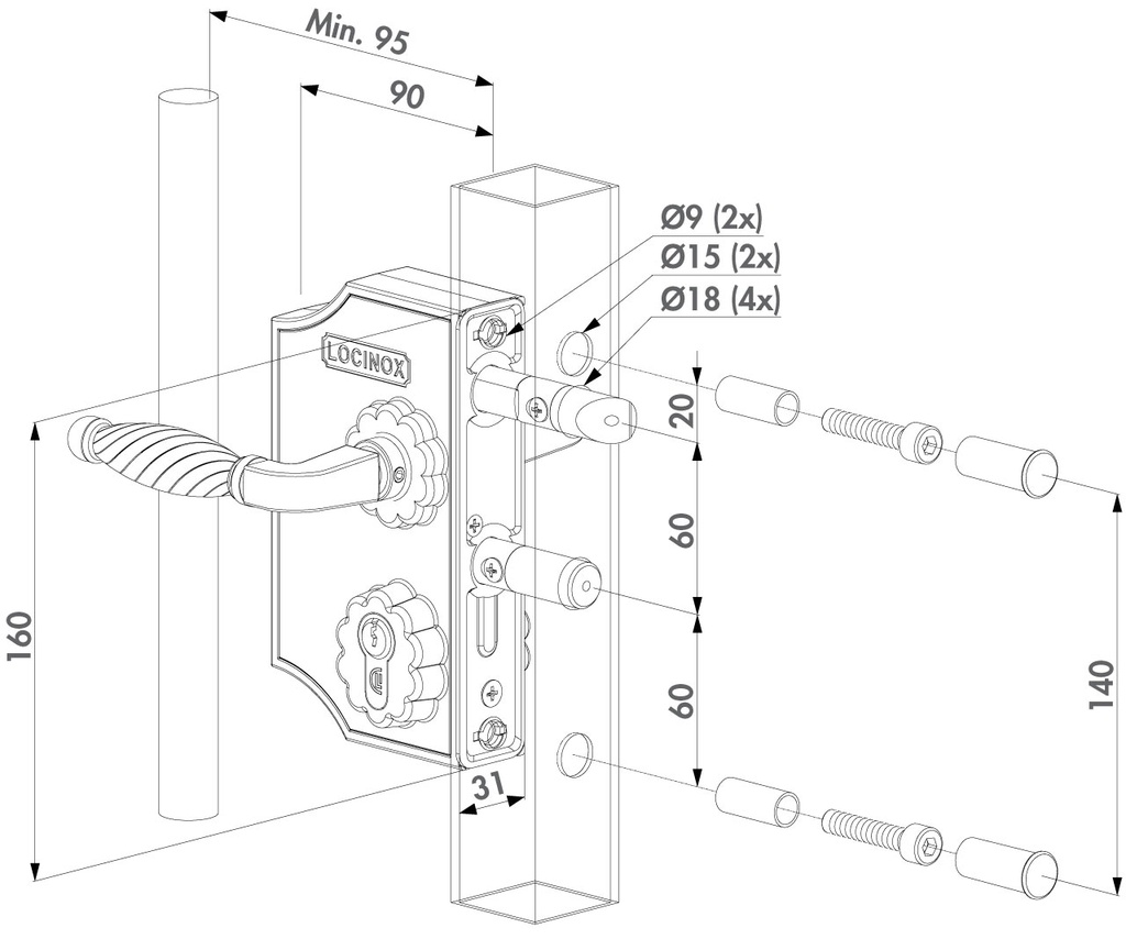 Locinox Large Ornamental Lock H2 Flat profile adjustable 10-30mm