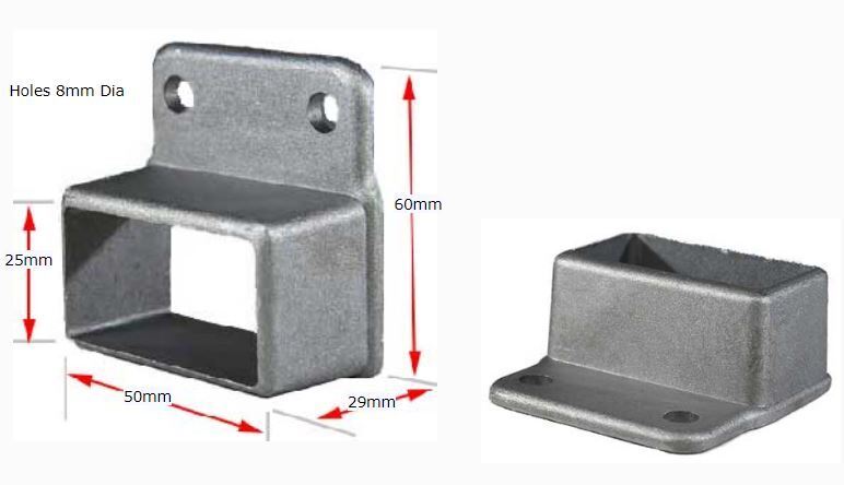 Aluminium Fence Bracket for Tube Size 25x50mm Single Lug