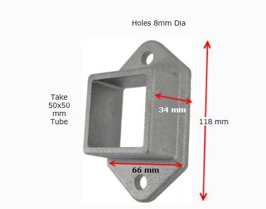 Aluminium Fencing rail Bracket for tube size 50x50 mm