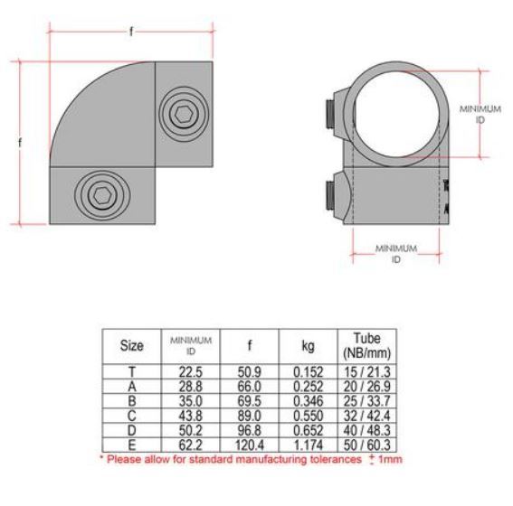 Hot Dip Galvanised Kwikclamp 125 C42 series, 90 degree elbow, fit 32NB pipe (42mm)